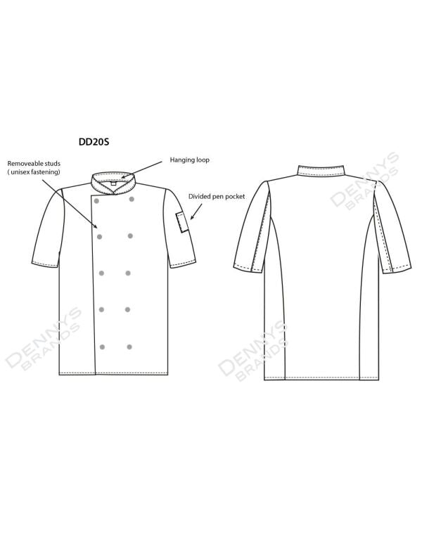 Removable Stud Short Sleeve Chef's Jacket